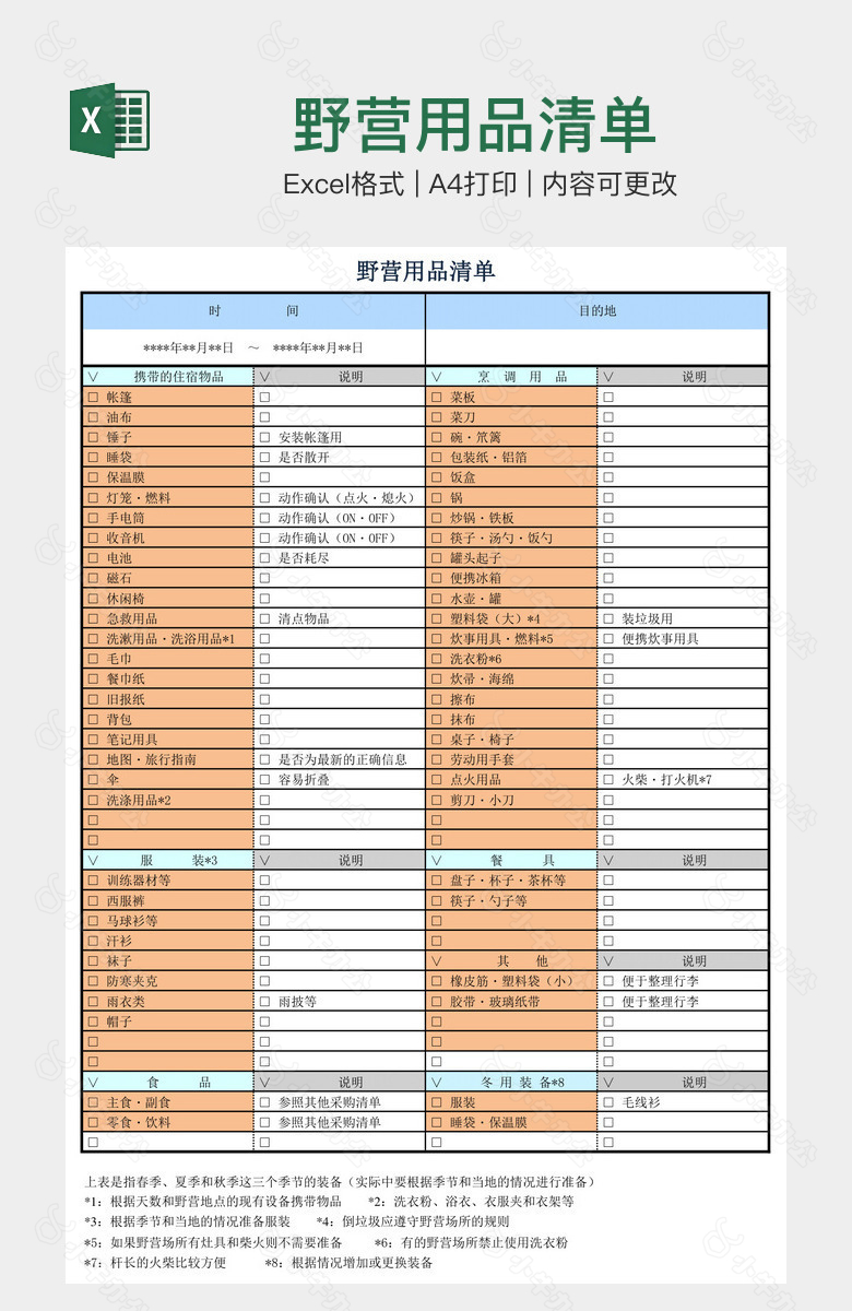 野营用品清单