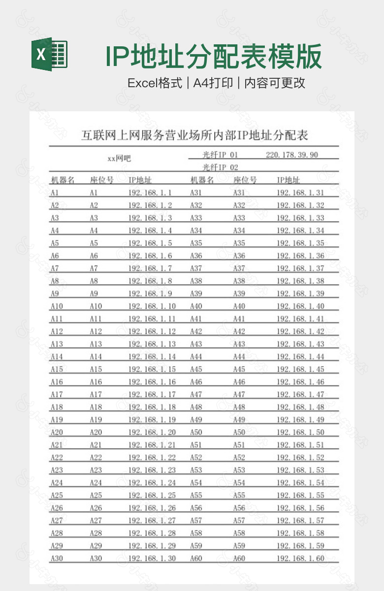 IP地址分配表模版