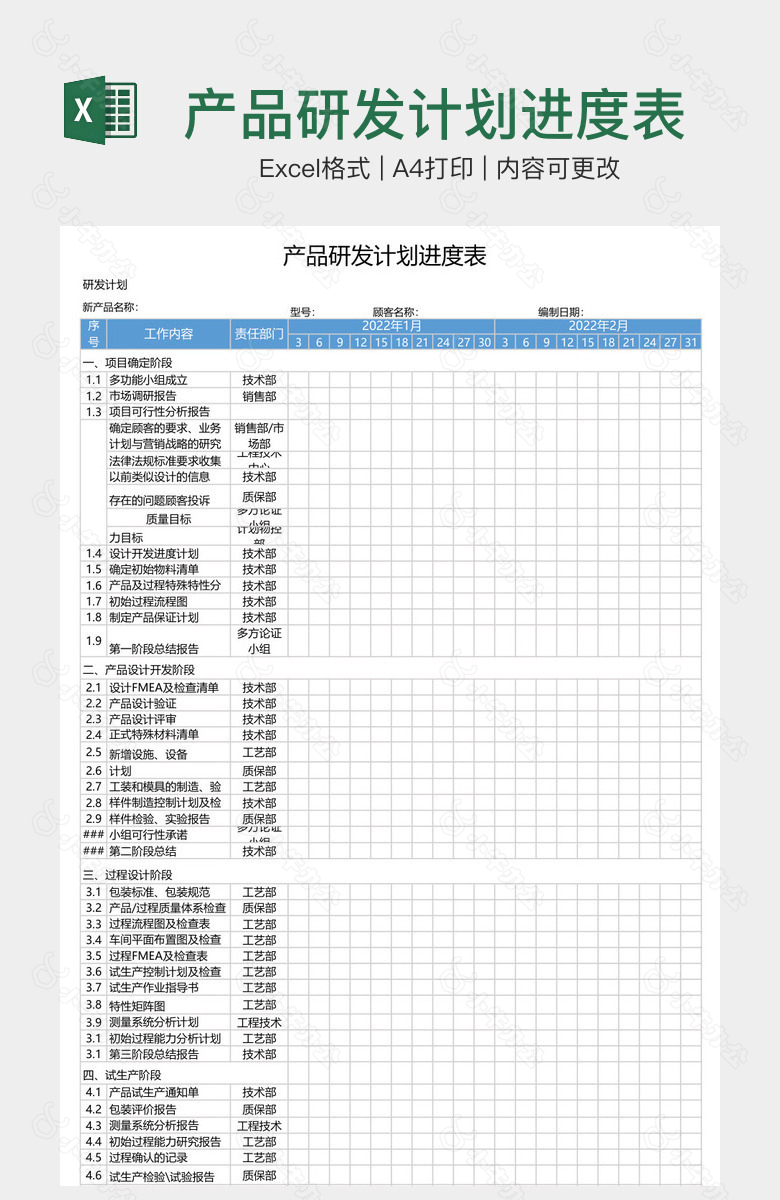 产品研发计划进度表