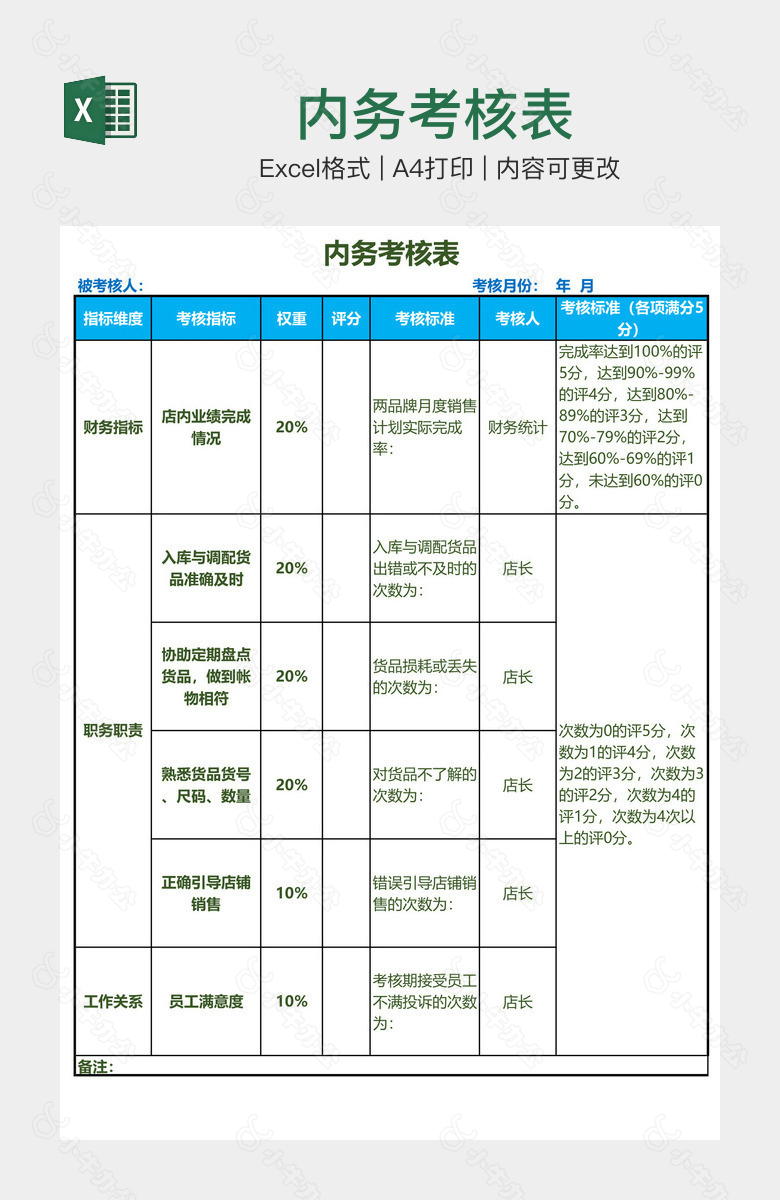 内务考核表