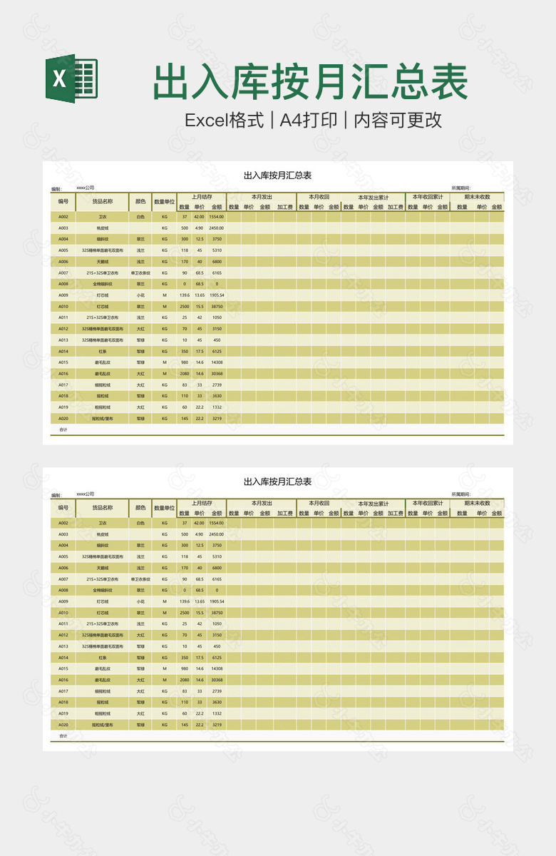 出入库按月汇总表