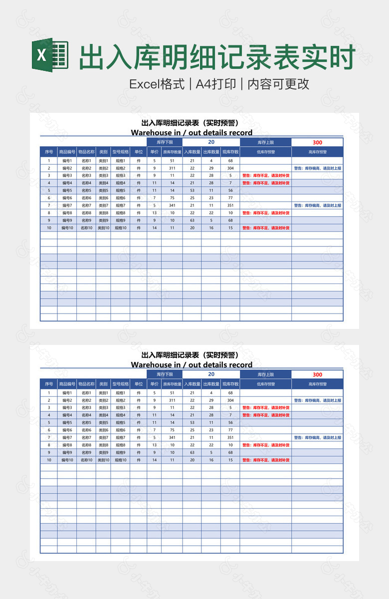 出入库明细记录表实时预警
