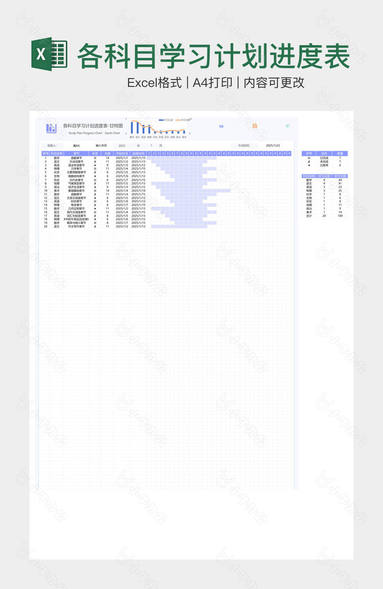 各科目学习计划进度表