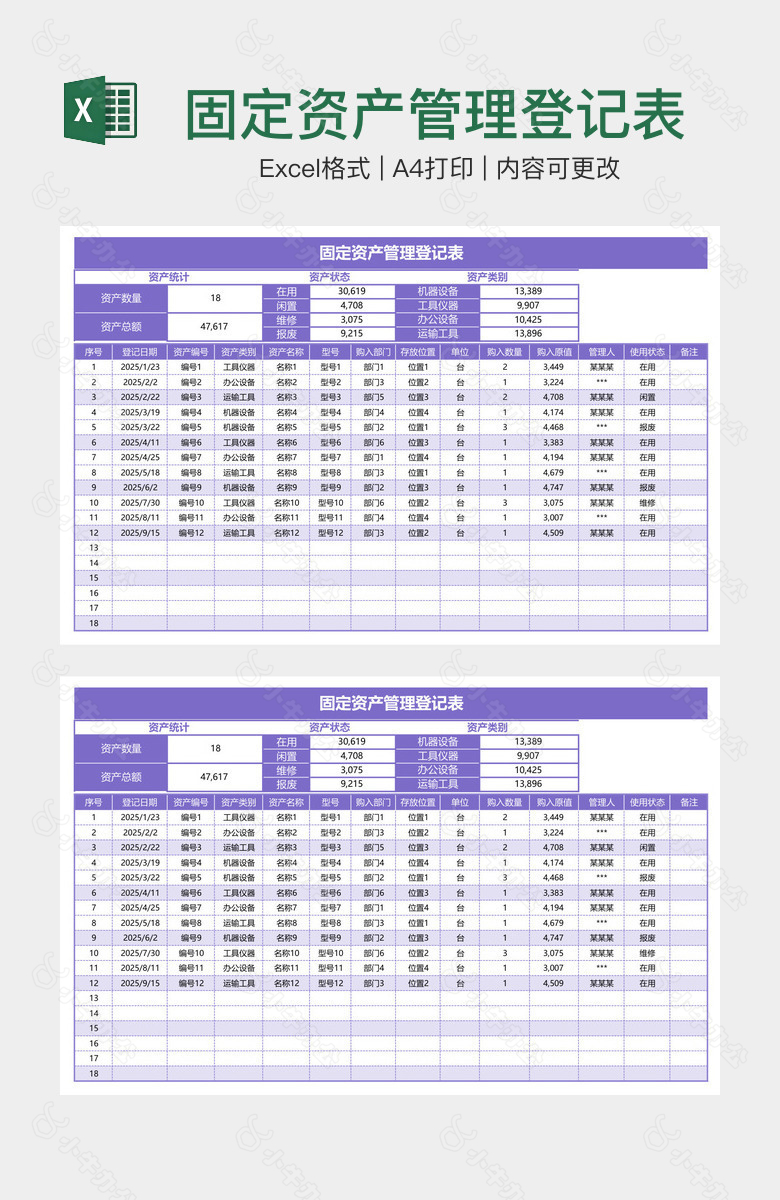 固定资产管理登记表