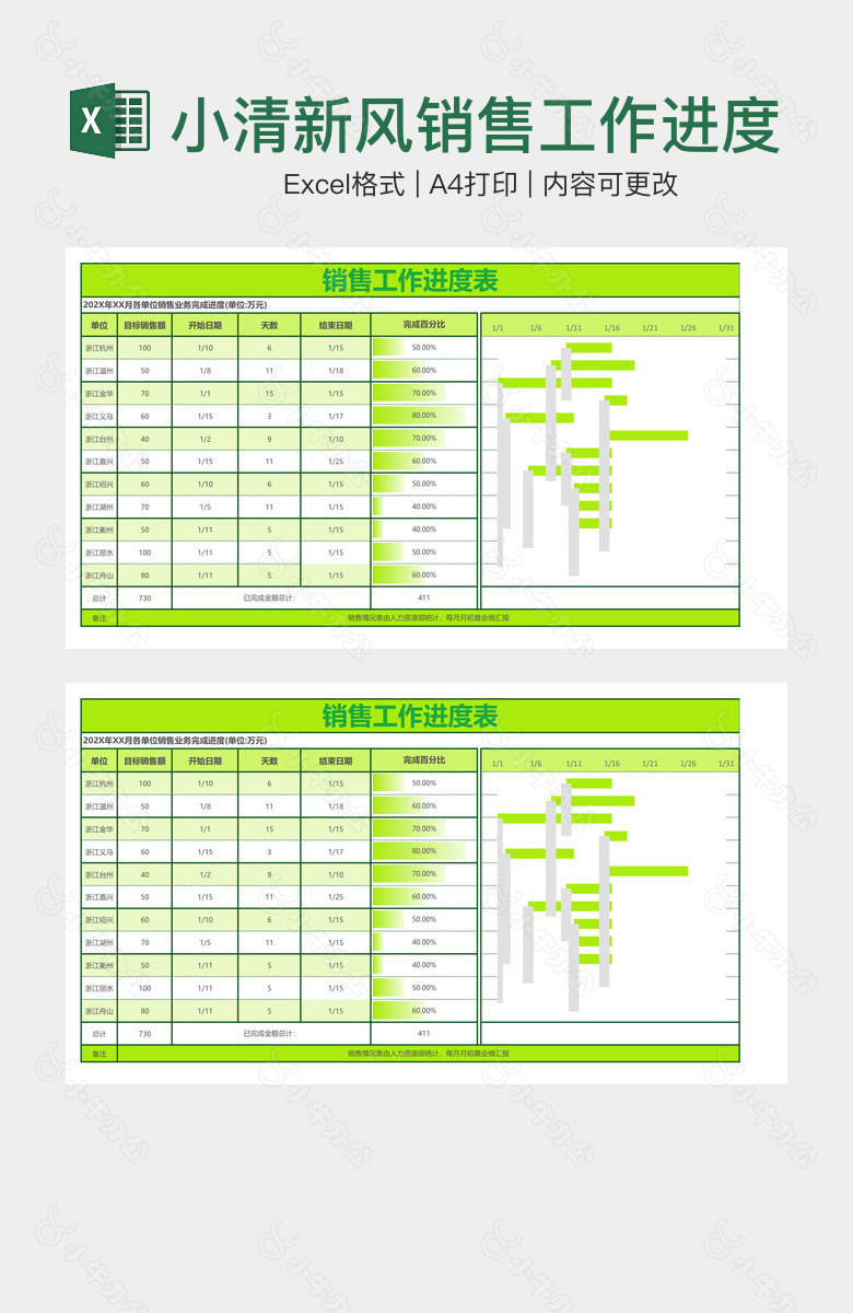 小清新风销售工作进度表