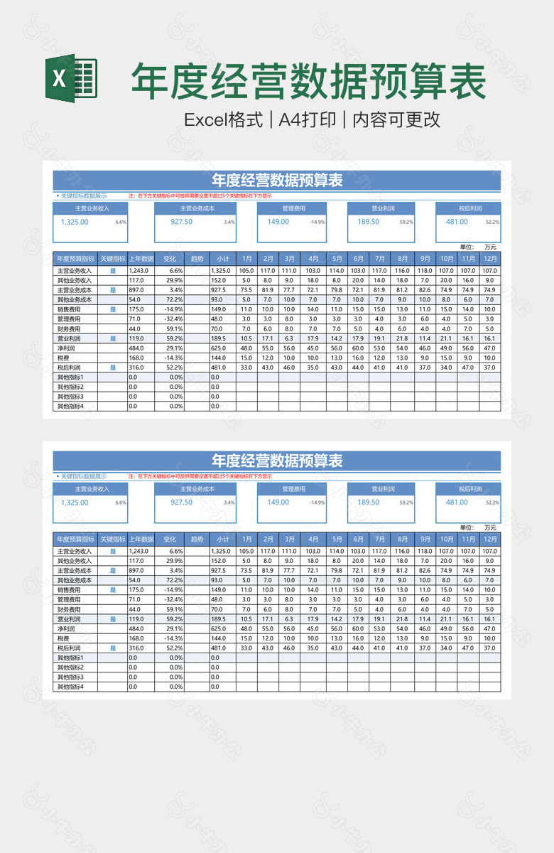 年度经营数据预算表