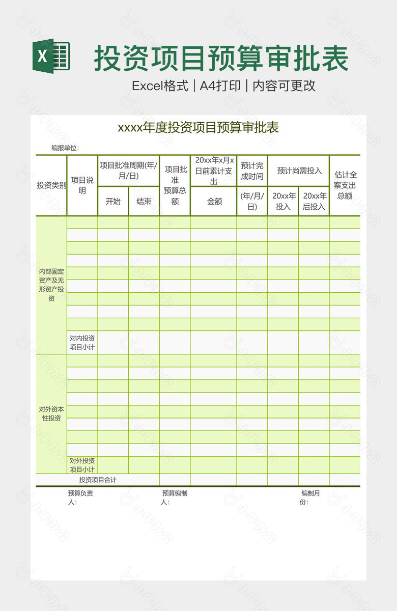 投资项目预算审批表