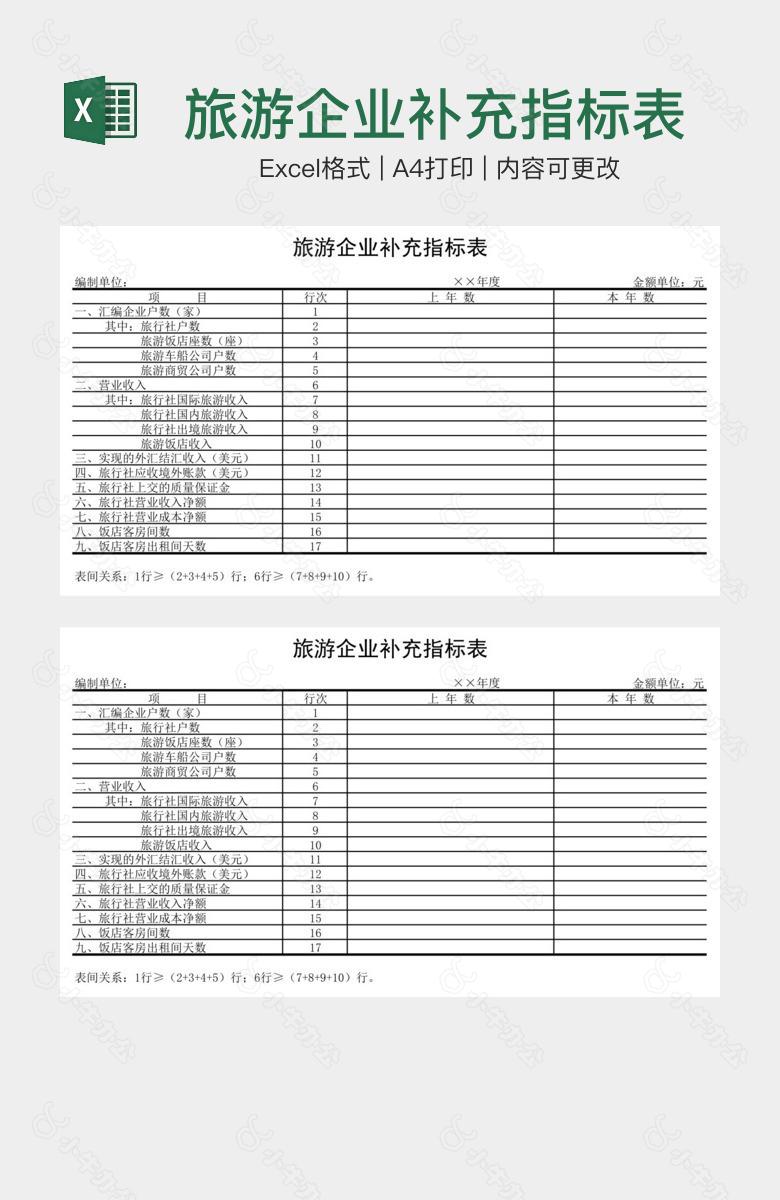 旅游企业补充指标表