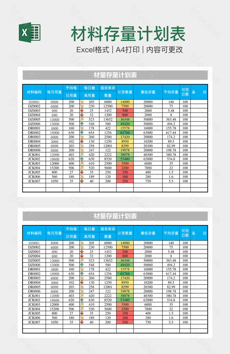 材料存量计划表