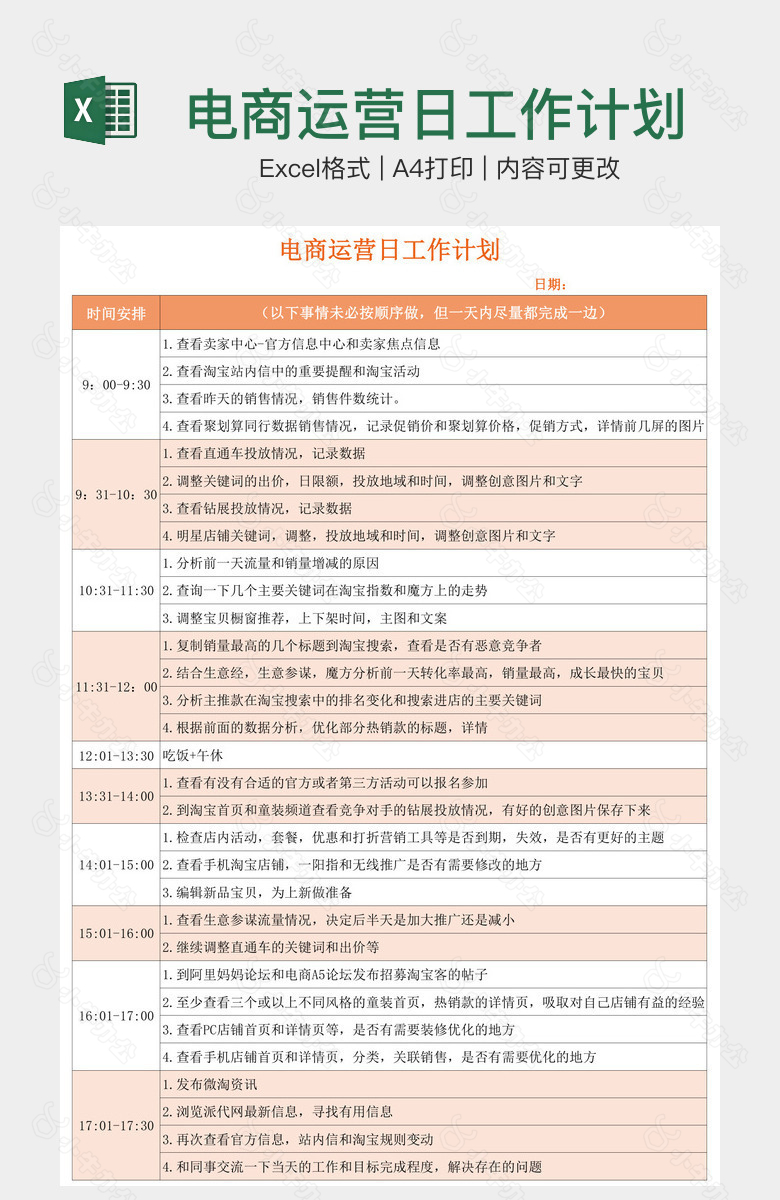 电商运营日工作计划