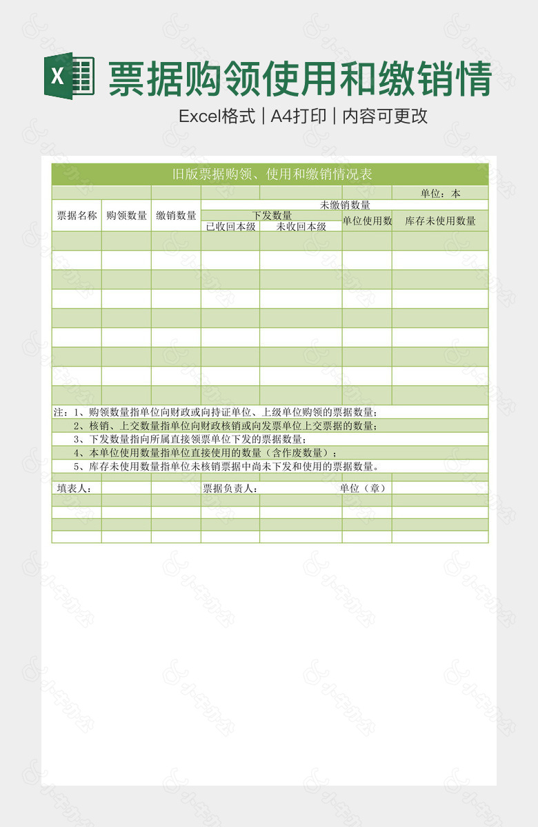 票据购领使用和缴销情况表