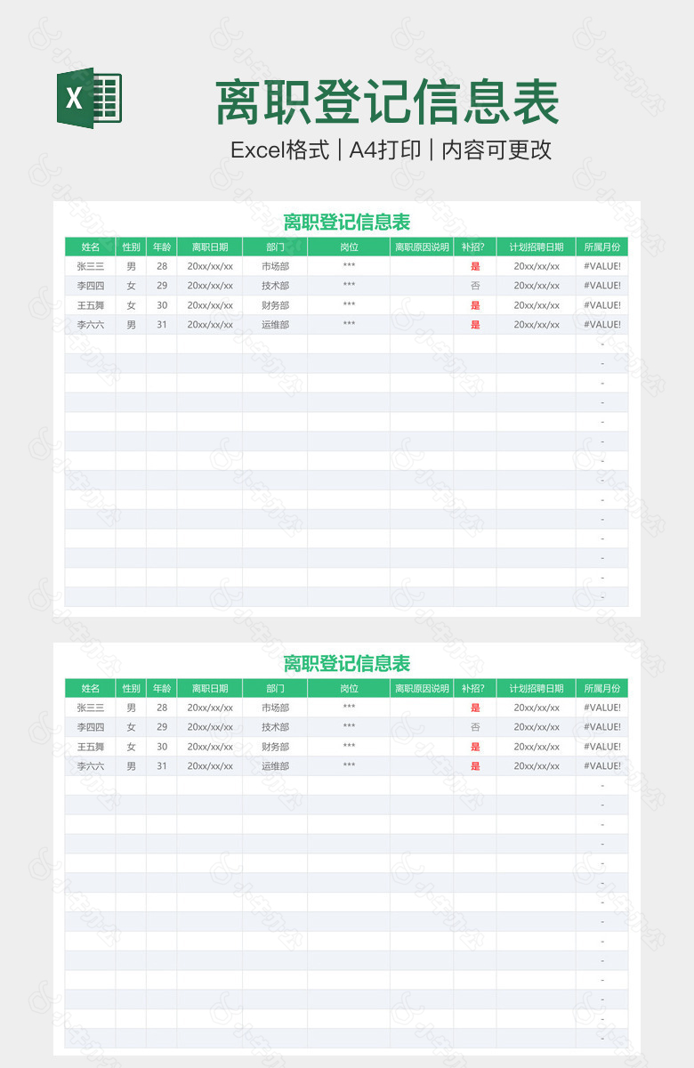 离职登记信息表