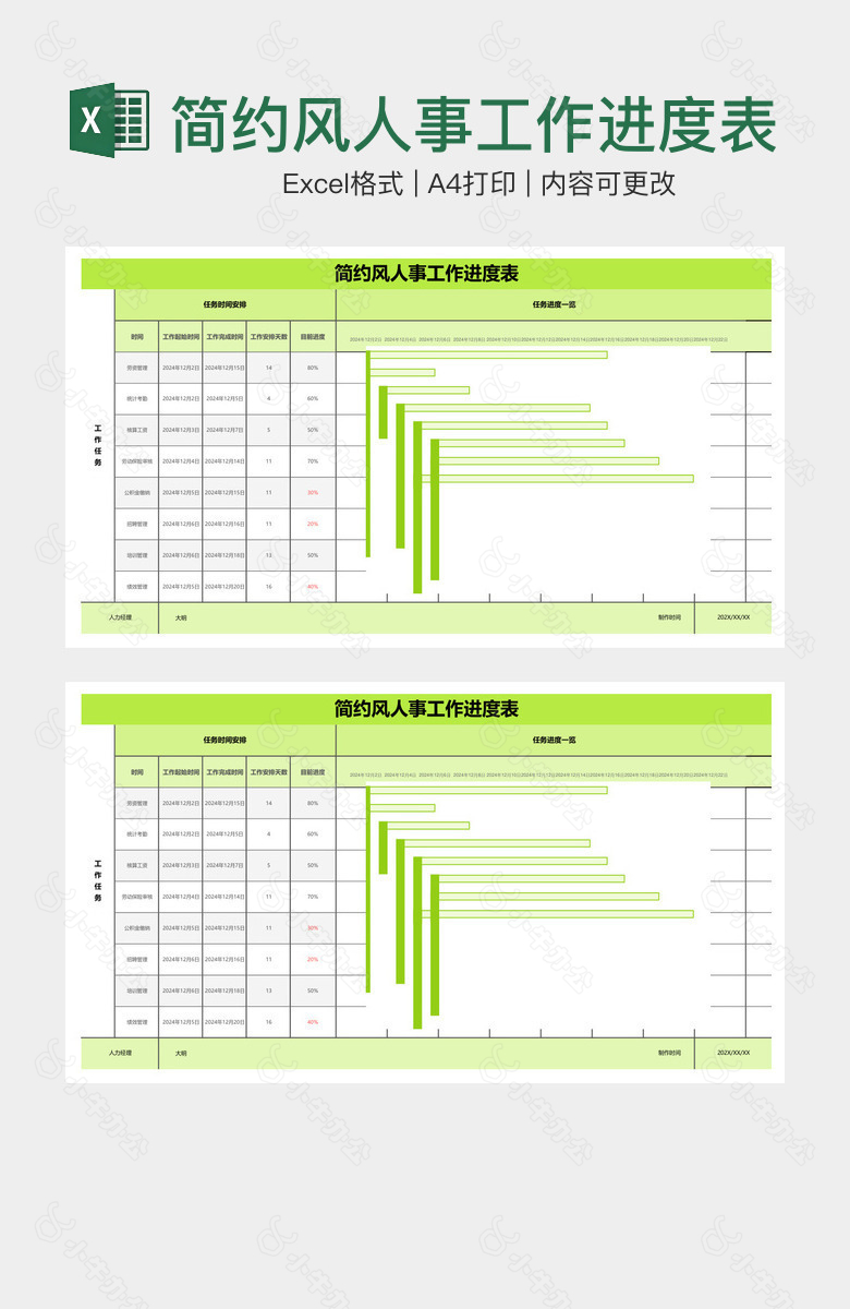简约风人事工作进度表