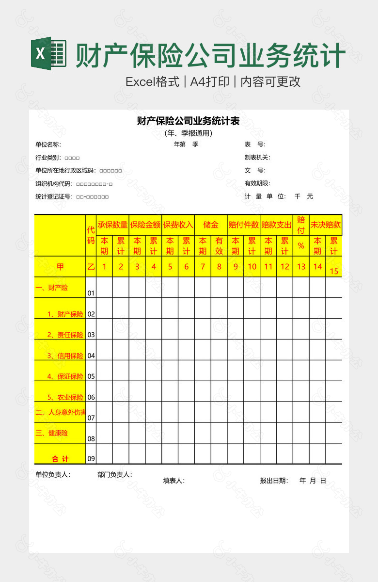 财产保险公司业务统计表