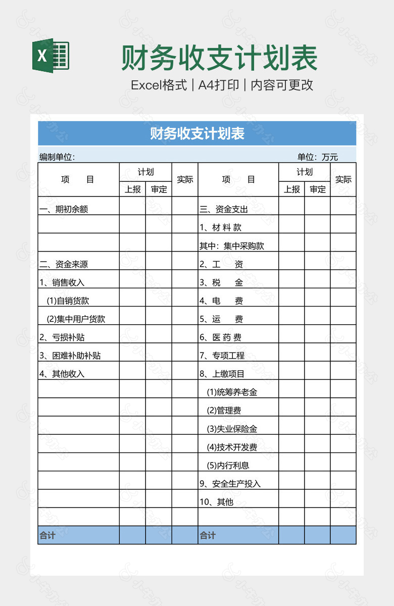 财务收支计划表