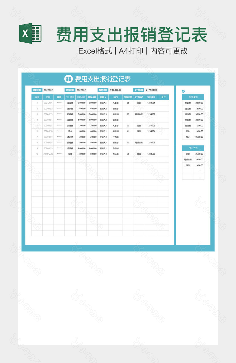 费用支出报销登记表