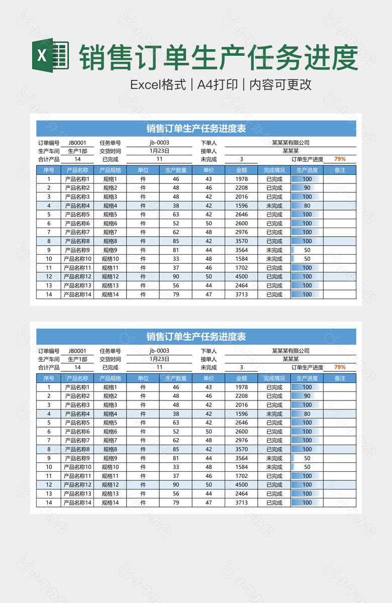 销售订单生产任务进度表