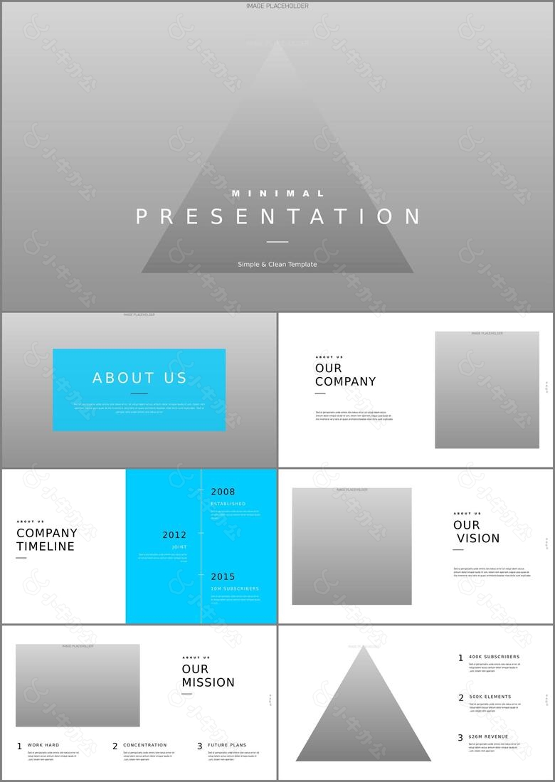 小清新简约蓝灰色演示汇报Keynote模板.