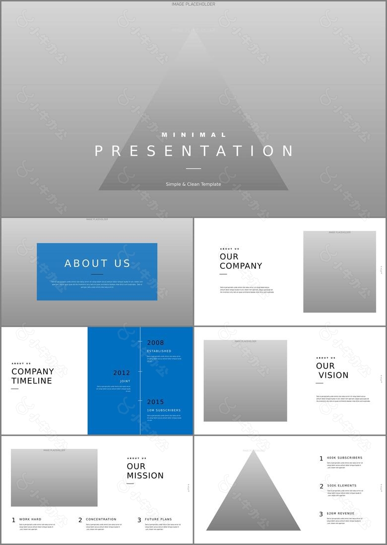 蓝灰色小清新简约创意演示汇报Keynote模板