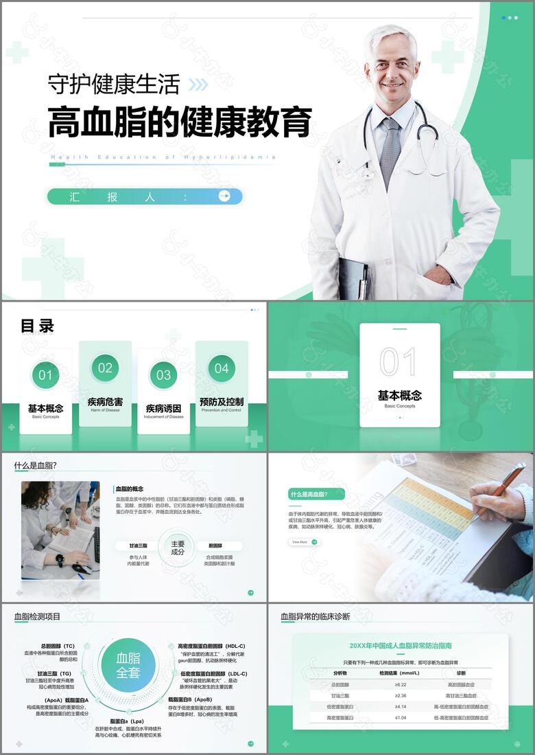 浅绿色医疗风患者高血脂教育PPT模板