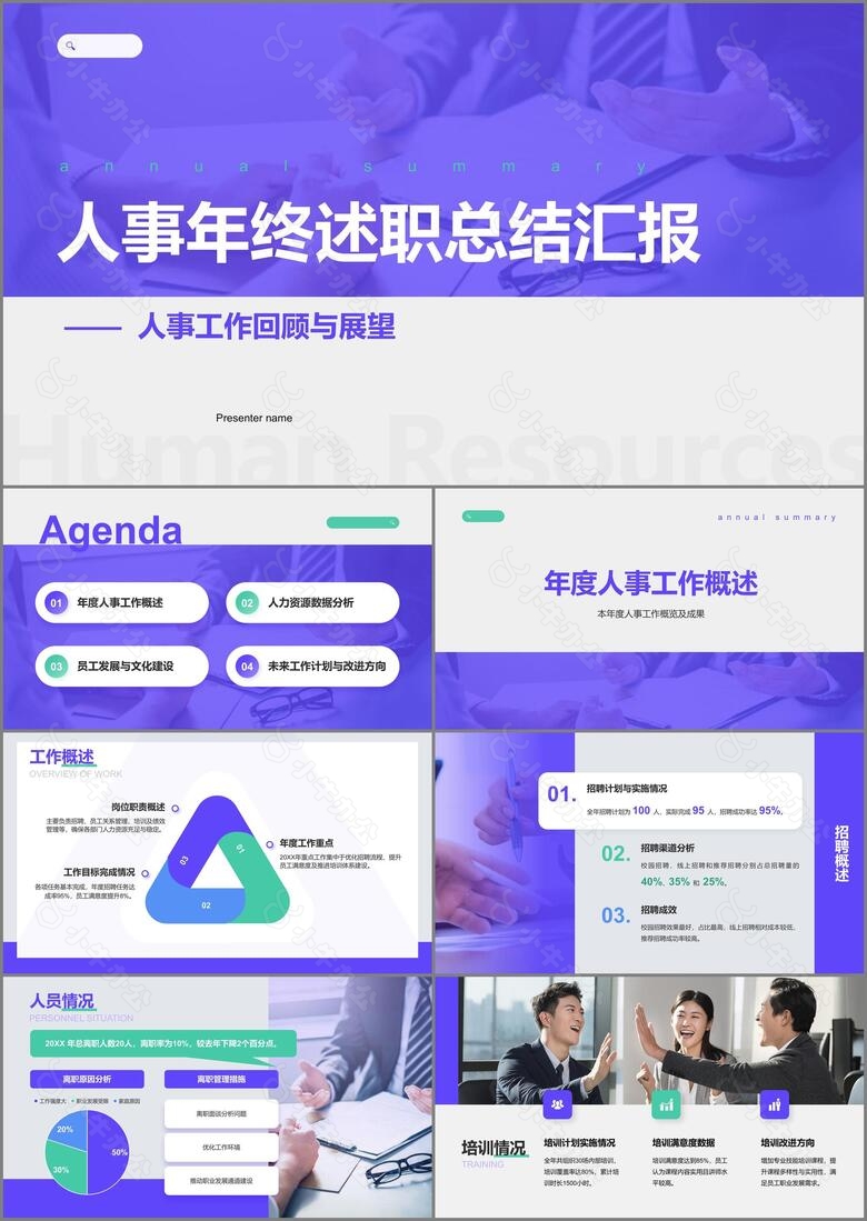 紫色商务风人事年终述职总结汇报PPT模板