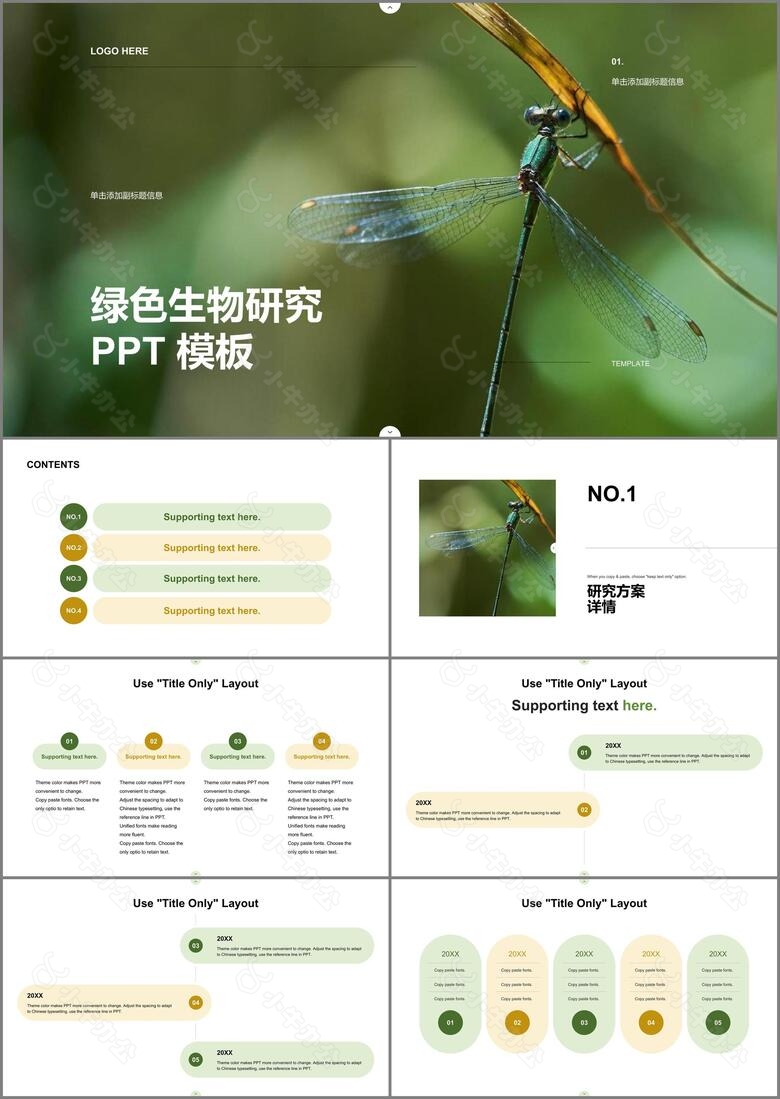 绿色商务生物研究工作总结汇报PPT模板