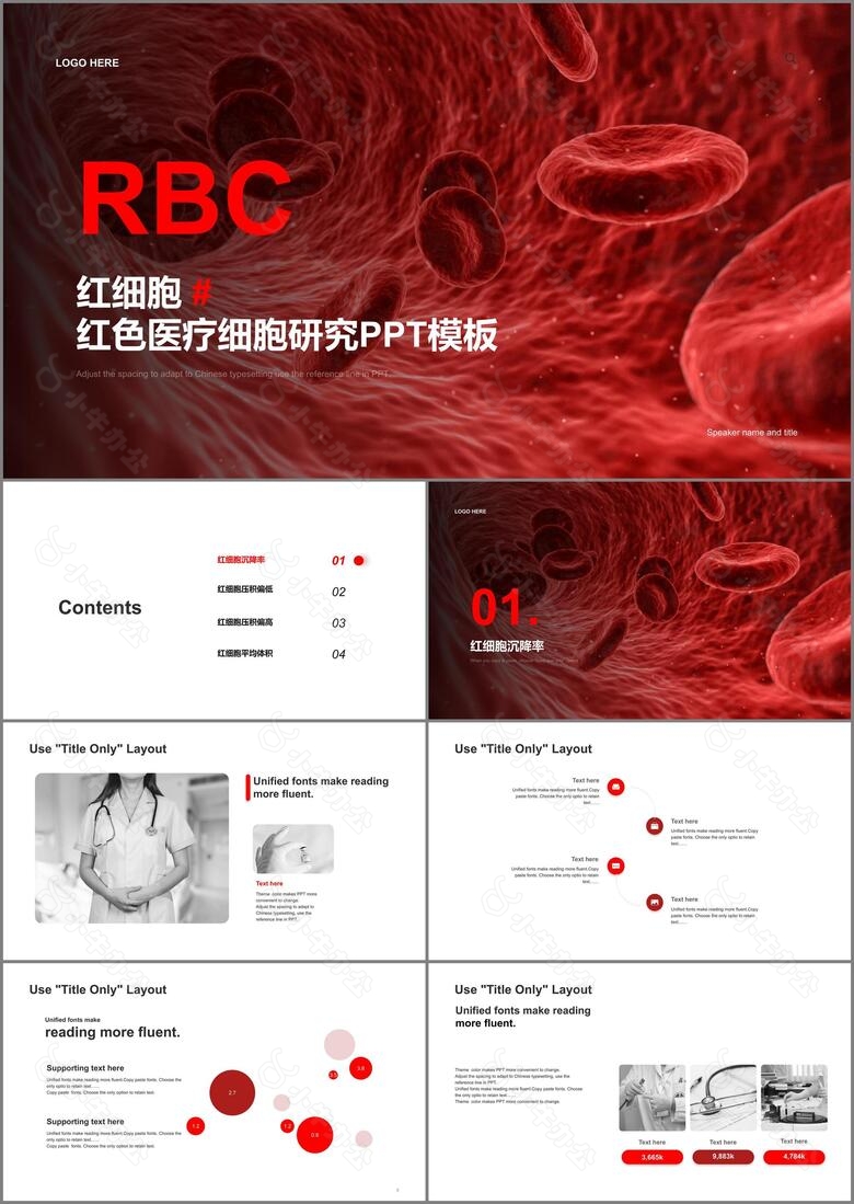 红色医疗细胞研究PPT模板