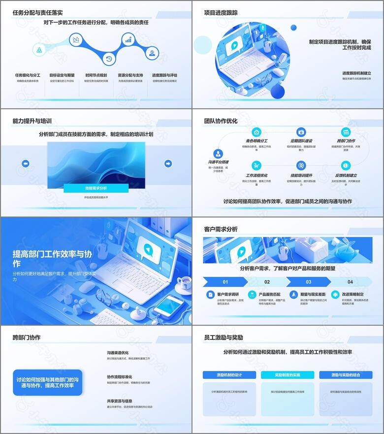 蓝色3D风部门工作会议PPT模板no.2