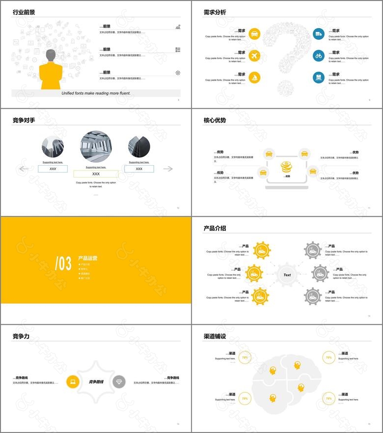 黄色插画风产品分析研究报告PPT模板下载no.2