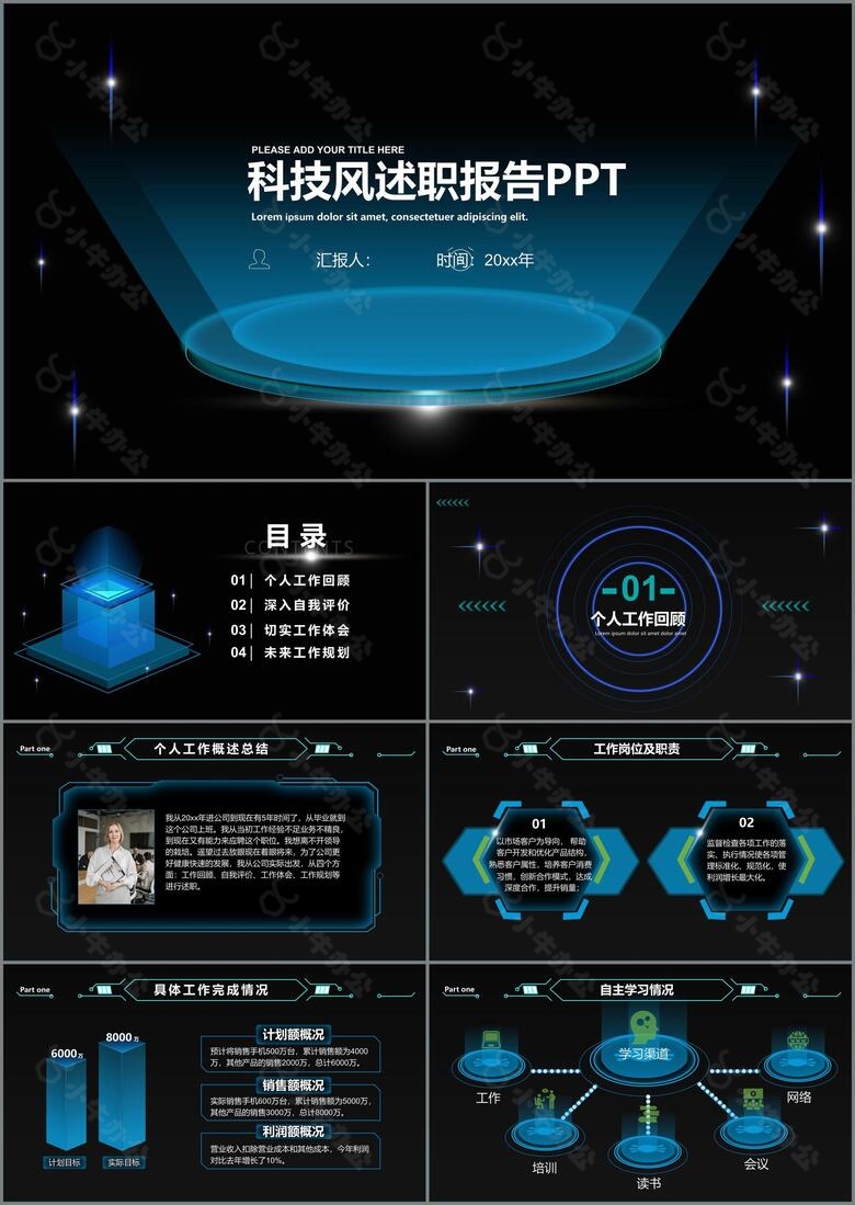 黑色科技风述职报告PPT模板