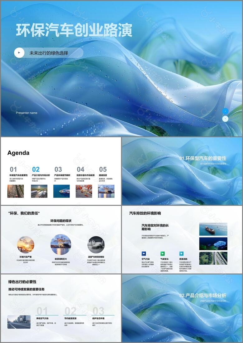 环保汽车创业路演PPT模板