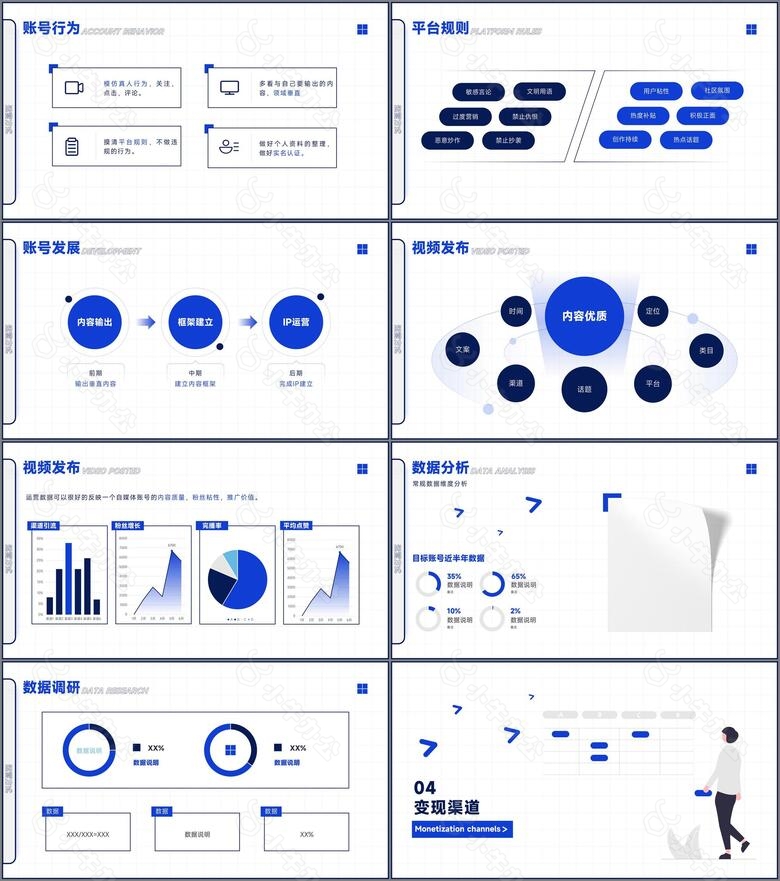 简约扁平蓝色自媒体运营培训PPT模板no.3
