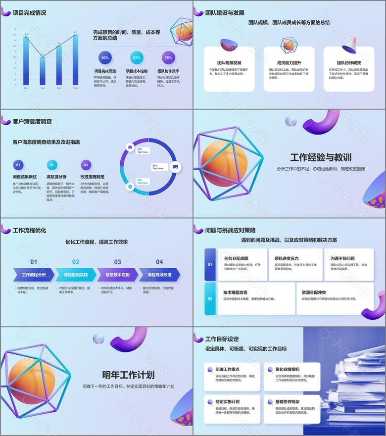 蓝色3D风动效专题年终工作总结PPT模板no.2