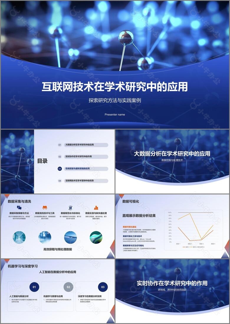 蓝色互联网技术学术应用研究汇报PPT模板