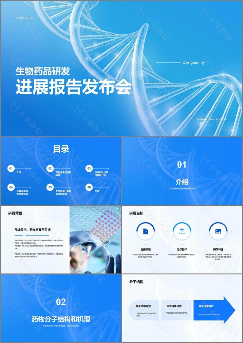 蓝色创意生物医疗研发报告发布会PPT模板