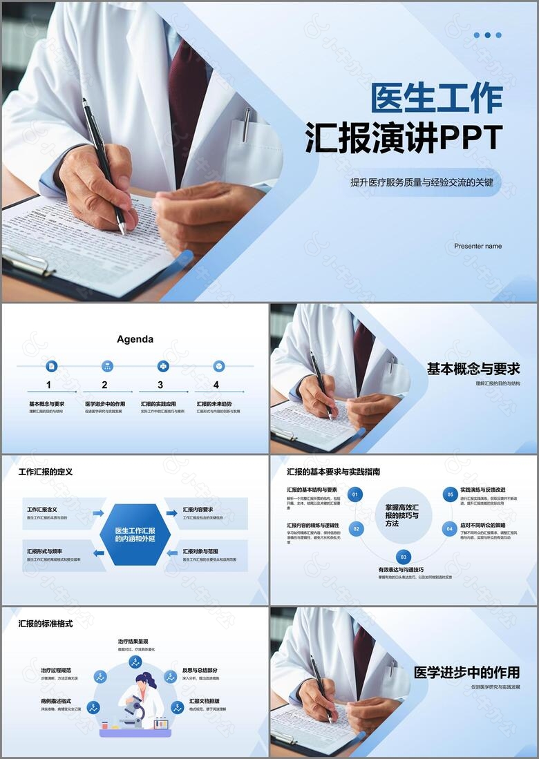 蓝色医生工作汇报PPT模板