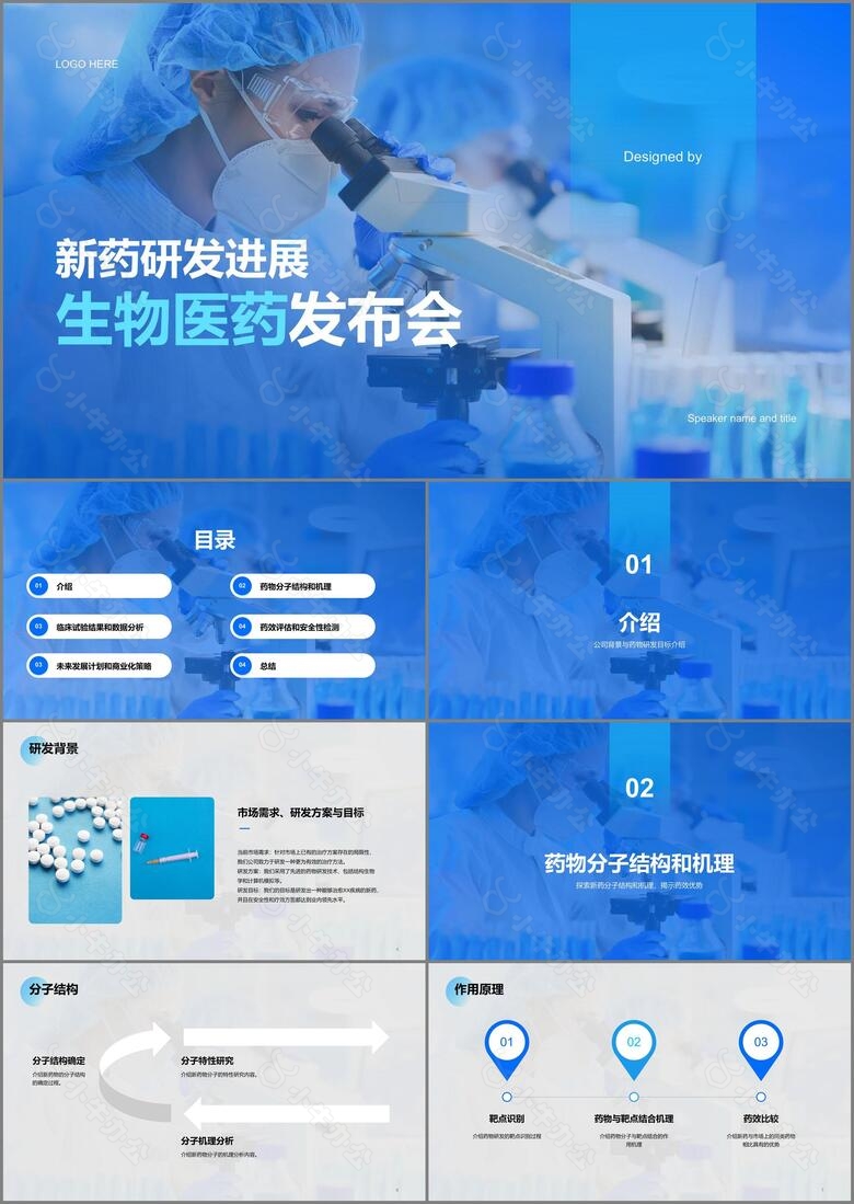 蓝色商务医疗新药研发发布会PPT模板