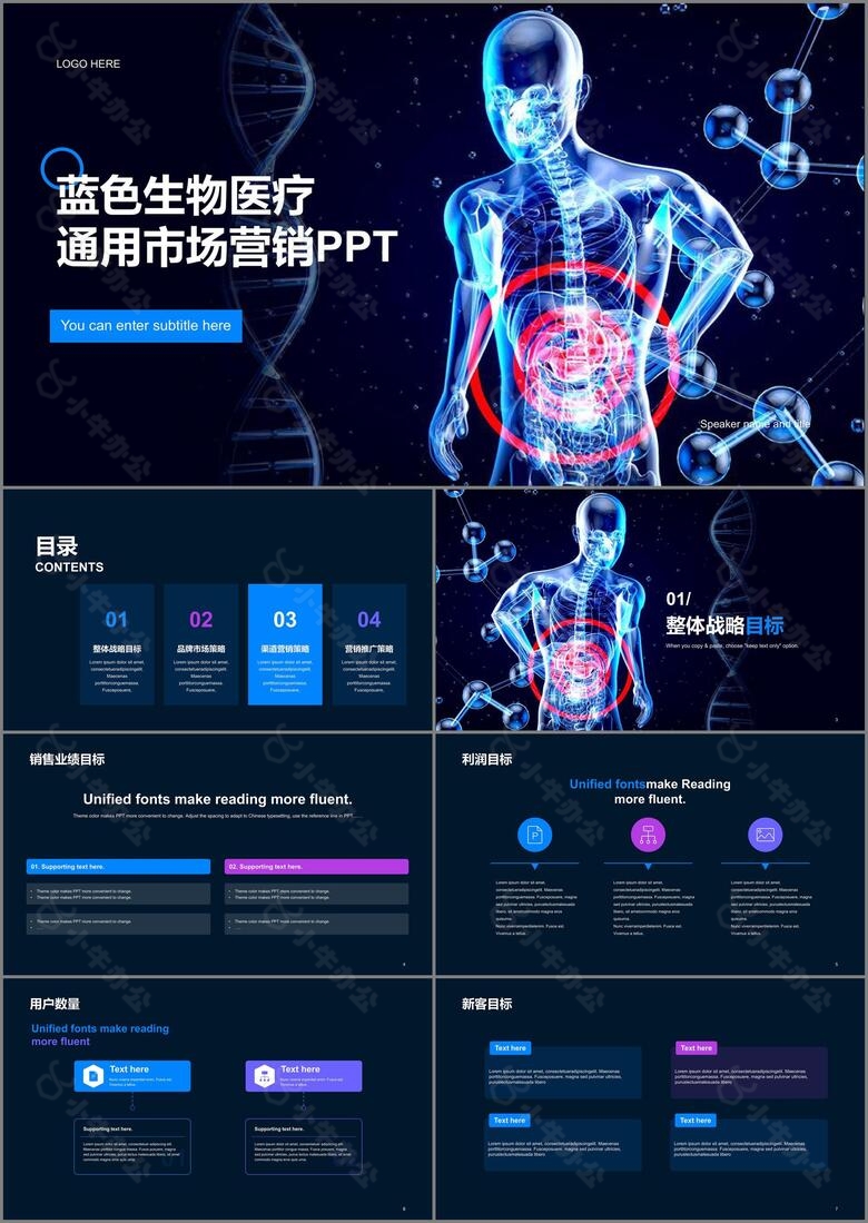 蓝色商务现代生物医疗市场营销PPT案例