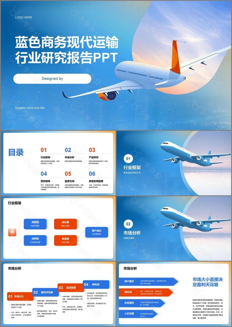 蓝色商务现代运输行业研究报告PPT模板