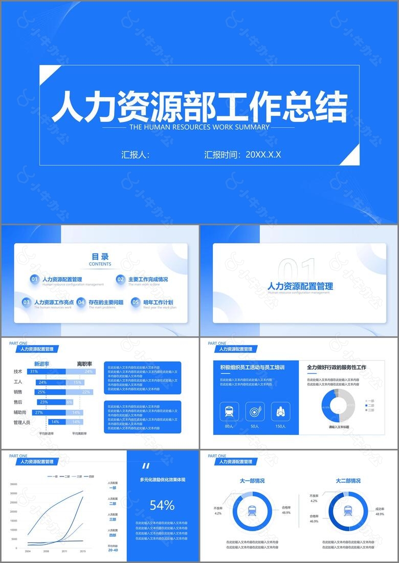 蓝色商务风人力资源通用汇报PPT模板