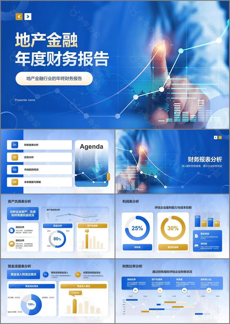 蓝色商务风地产金融年度财务报告PPT模板