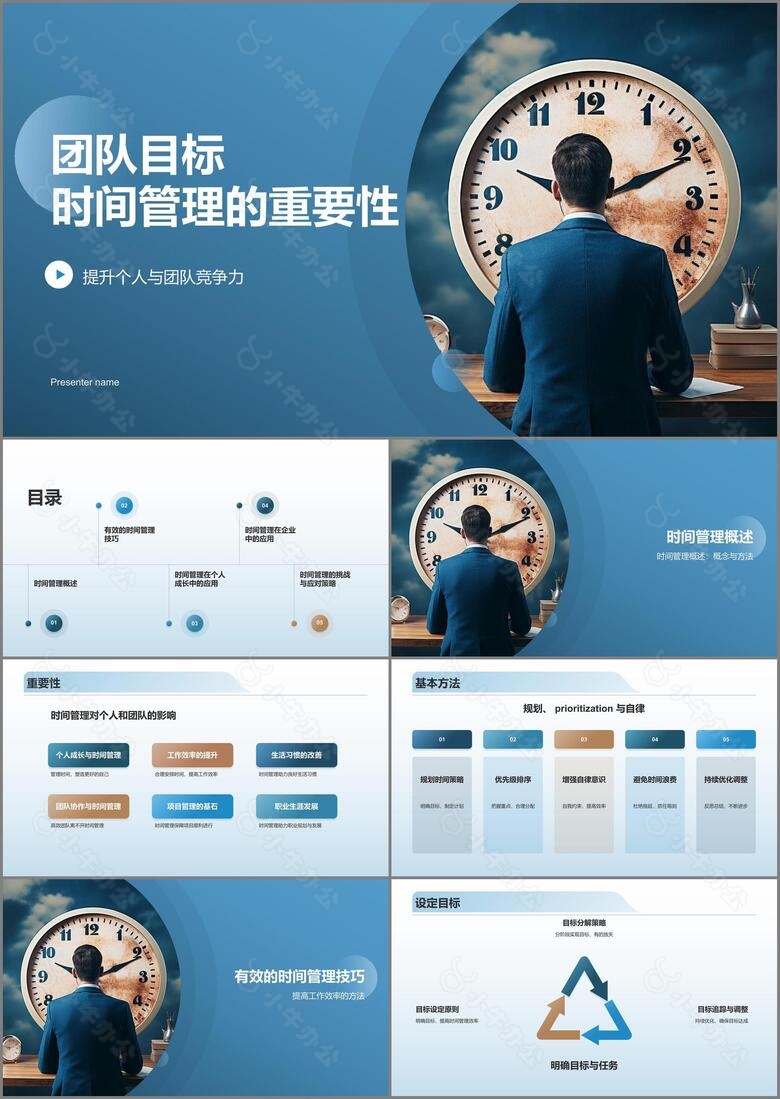 蓝色商务风时间管理PPT模板