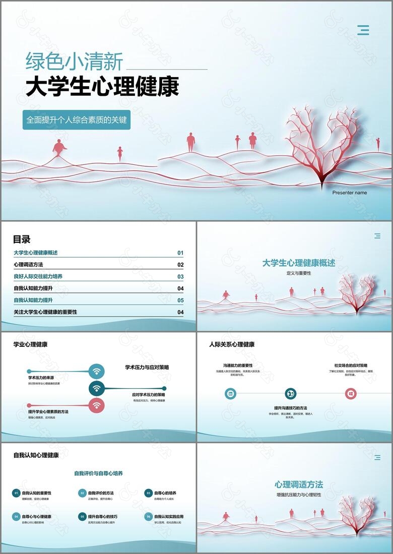 蓝色小清新大学生生心理健康PPT模板