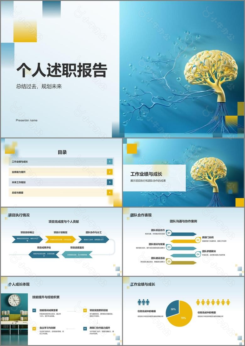 蓝色渐变个人述职报告PPT模板