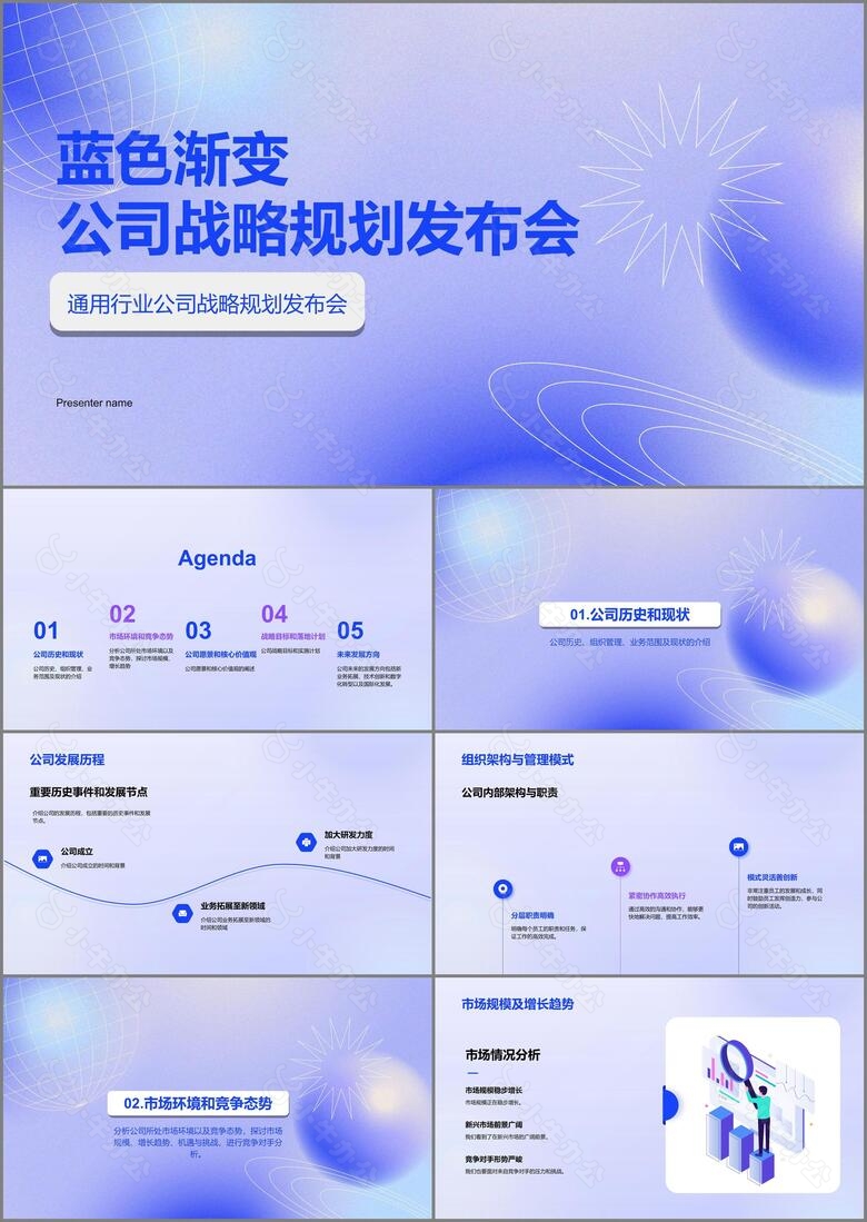 蓝色渐变公司战略规划发布会PPT模板