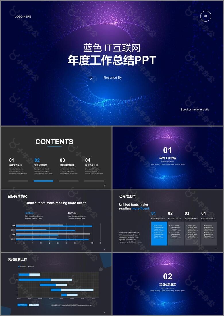 蓝色炫酷IT互联网年度工作总结PPT