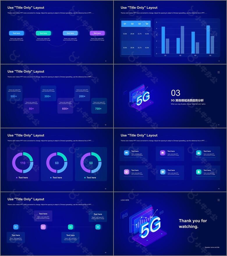 蓝色科技创意2.5D5G行业数据洞察PPT案例no.2