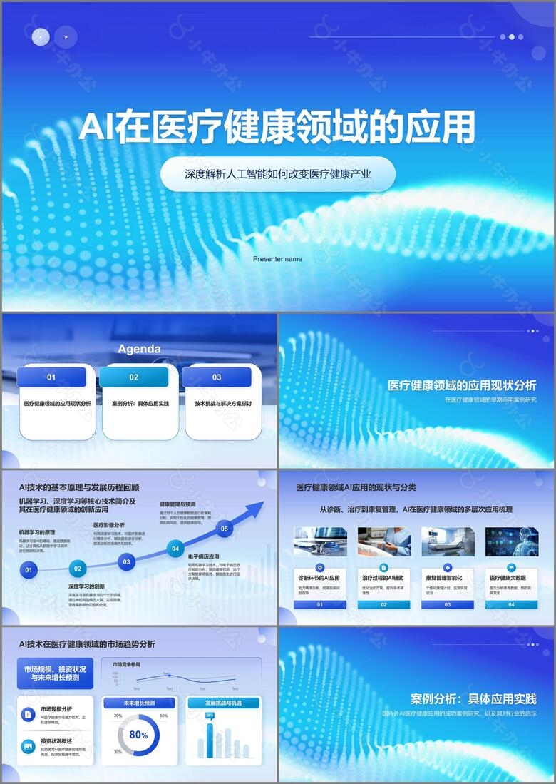 蓝色科技风AI在医疗健康领域的应用PPT模板