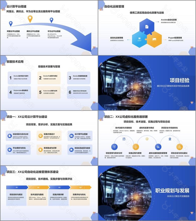 蓝色科技风云计算工程师求职简历PPT模板no.2