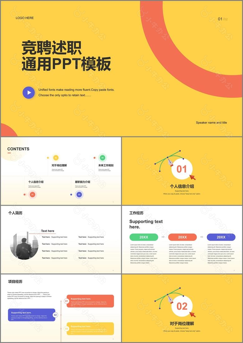 黄色创意竞聘述职通用PPT模板